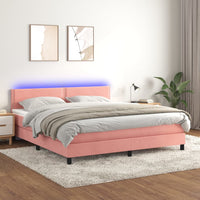 Letto a Molle con Materasso e LED Rosa 160x200 cm in Velluto 3134356