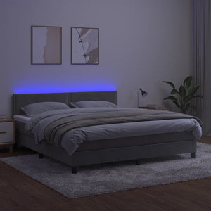 Letto a Molle Materasso e LED Grigio Chiaro 180x200 cm Velluto cod mxl 62051