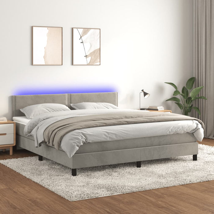 Letto a Molle Materasso e LED Grigio Chiaro 180x200 cm Velluto cod mxl 62051