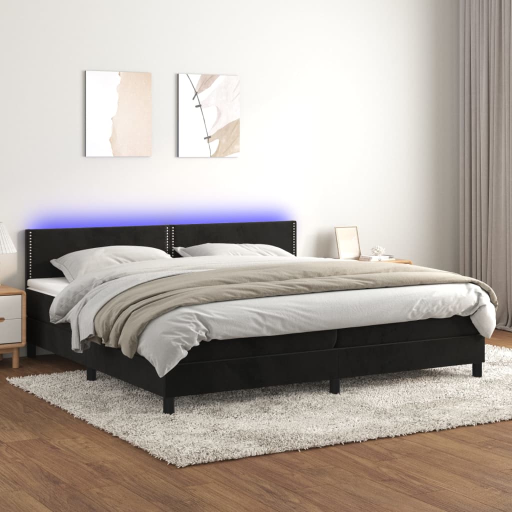 Letto a Molle con Materasso e LED Nero 200x200 cm in Velluto cod mxl 55248