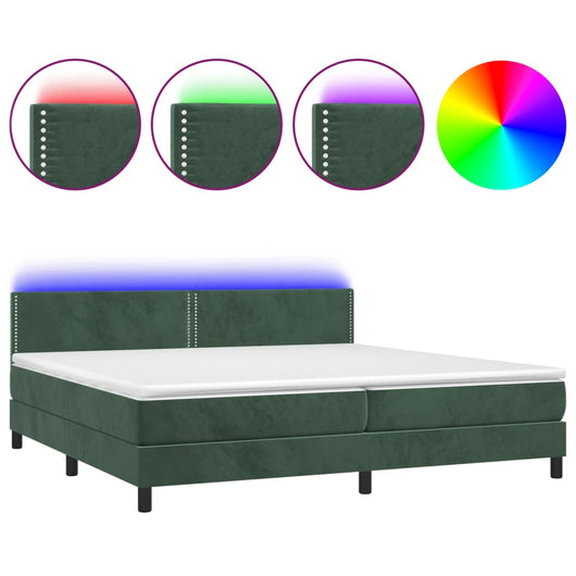 Letto a Molle con Materasso e LED Verde Scuro 200x200cm Velluto cod mxl 57991