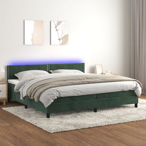 Letto a Molle con Materasso e LED Verde Scuro 200x200cm Velluto cod mxl 57991