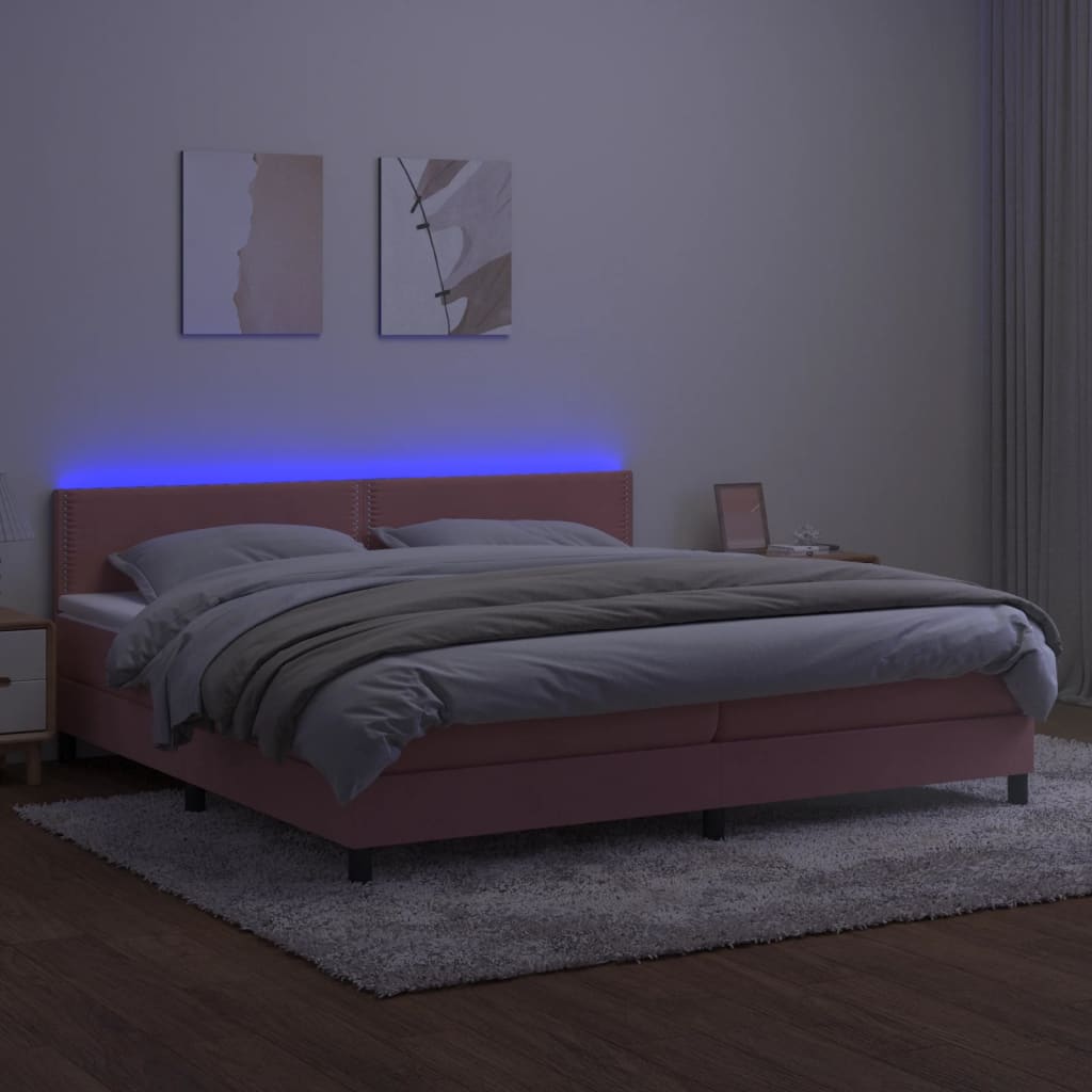 Letto a Molle con Materasso e LED Rosa 200x200 cm in Velluto cod mxl 54477