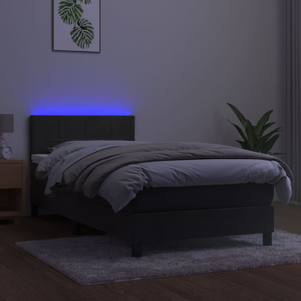 Letto a Molle con Materasso e LED Grigio Scuro 80x200cm Velluto cod mxl 61506