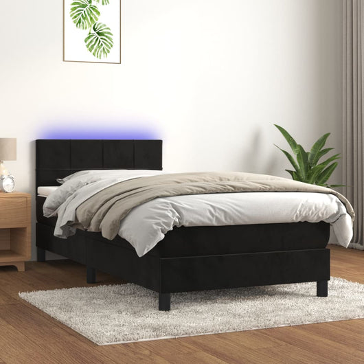 Letto a Molle con Materasso e LED Nero 80x200 cm in Velluto cod mxl 55155