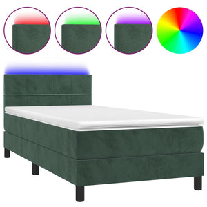 Letto a Molle con Materasso e LED Verde Scuro 80x200cm Velluto 3134372