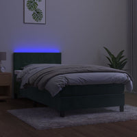 Letto a Molle con Materasso e LED Verde Scuro 80x200cm Velluto 3134372