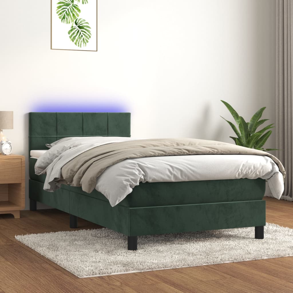 Letto a Molle con Materasso e LED Verde Scuro 80x200cm Vellutocod mxl 74902