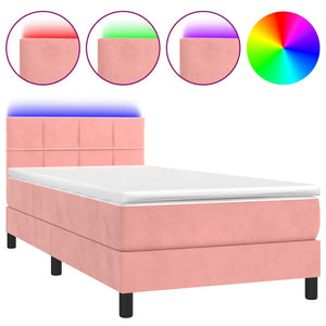 Letto a Molle con Materasso e LED Rosa 80x200 cm in Velluto cod mxl 76611