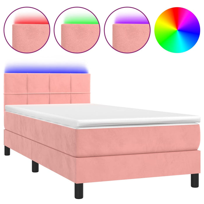 Letto a Molle con Materasso e LED Rosa 80x200 cm in Velluto cod mxl 76611