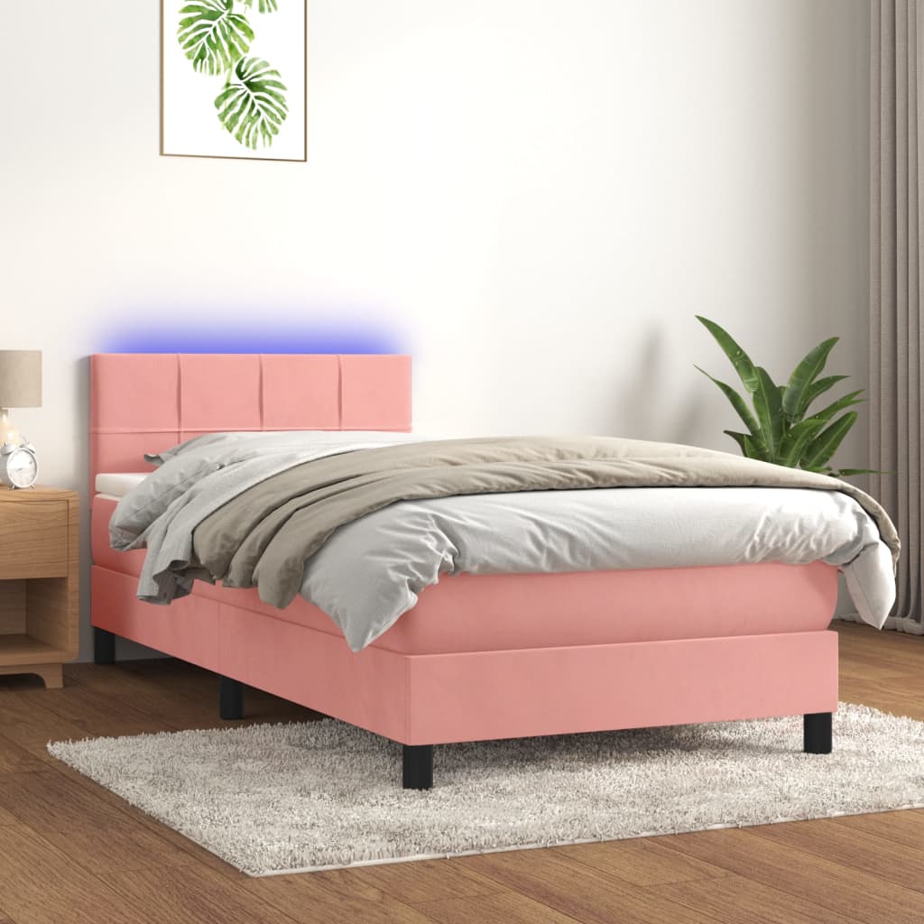 Letto a Molle con Materasso e LED Rosa 80x200 cm in Velluto cod mxl 76611