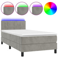 Letto a Molle Materasso e LED Grigio Chiaro 90x190 cm Velluto 3134375