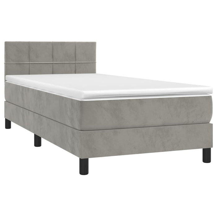 Letto a Molle Materasso e LED Grigio Chiaro 90x190 cm Velluto 3134375