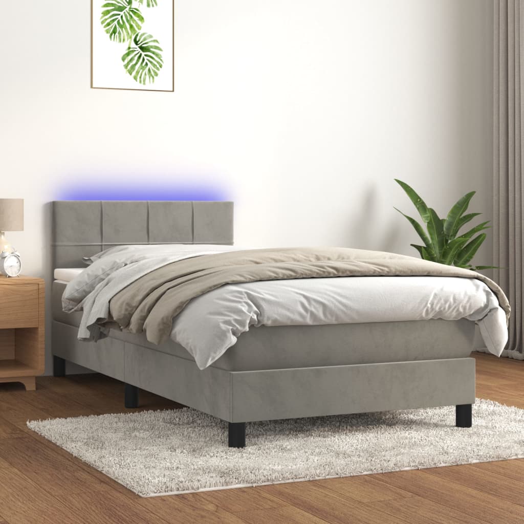 Letto a Molle Materasso e LED Grigio Chiaro 90x190 cm Velluto 3134375