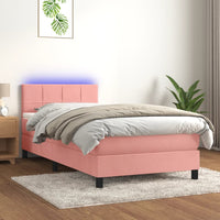 Letto a Molle con Materasso e LED Rosa 90x190 cm in Velluto 3134380