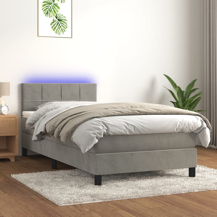 Letto a Molle Materasso e LED Grigio Chiaro 90x200 cm Velluto 3134381