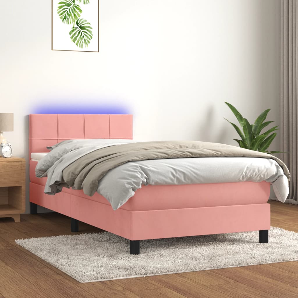 Letto a Molle con Materasso e LED Rosa 90x200 cm in Velluto 3134386