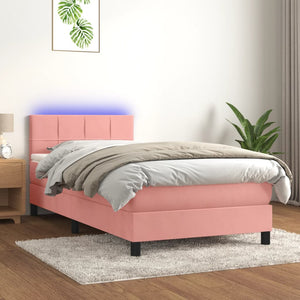 Letto a Molle con Materasso e LED Rosa 90x200 cm in Velluto 3134386