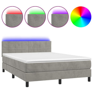 Letto a Molle Materasso e LED Grigio Chiaro 140x190 cm Vellutocod mxl 98911