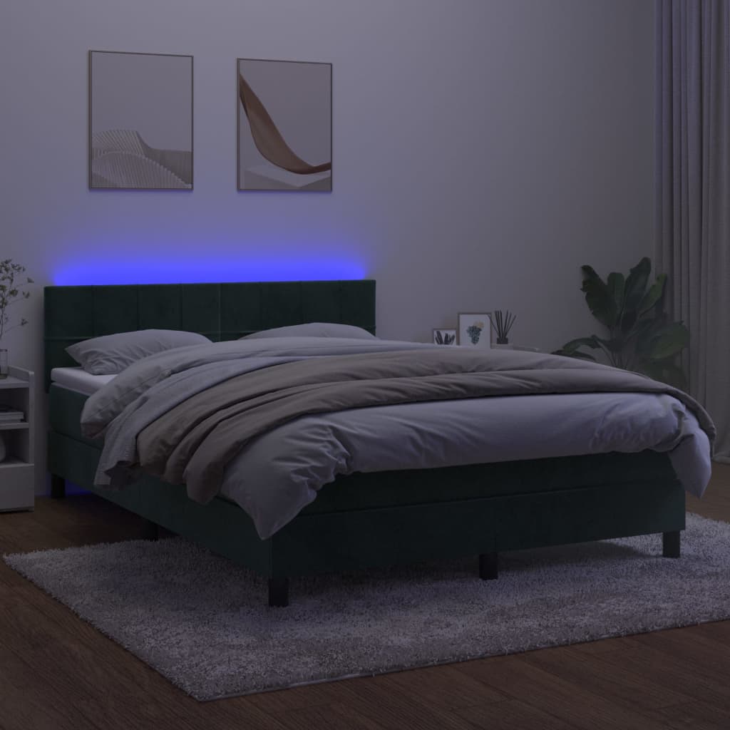 Letto a Molle con Materasso e LED Verde Scuro 140x190cm Vellutocod mxl 98904