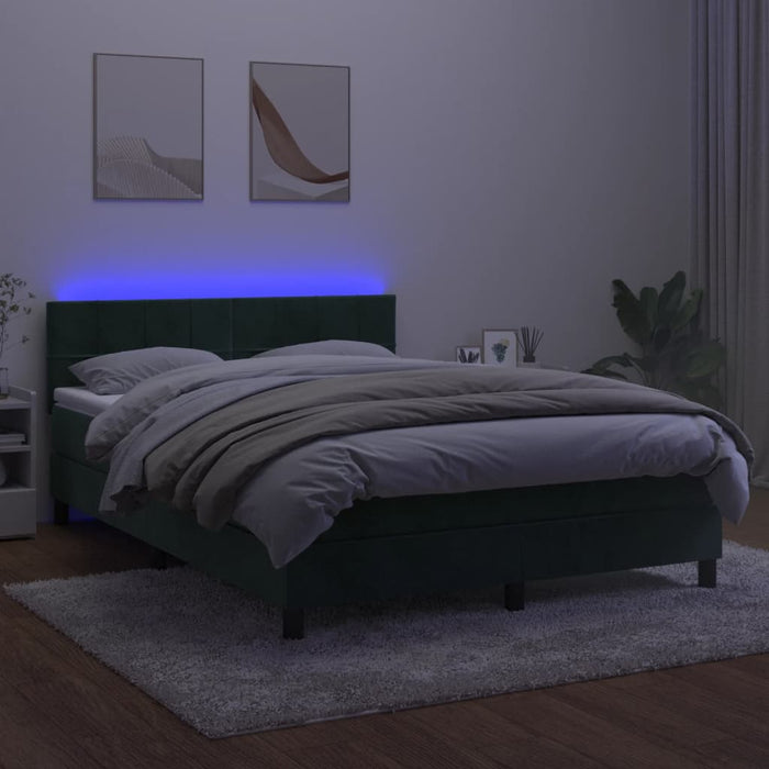 Letto a Molle con Materasso e LED Verde Scuro 140x200cm Velluto 3134408