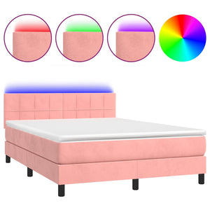 Letto a Molle con Materasso e LED Rosa 140x200 cm in Velluto 3134410