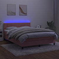 Letto a Molle con Materasso e LED Rosa 140x200 cm in Velluto 3134410