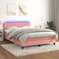 Letto a Molle con Materasso e LED Rosa 140x200 cm in Velluto 3134410