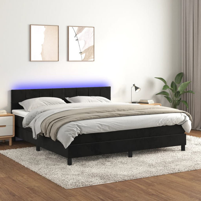 Letto a Molle con Materasso e LED Nero 160x200 cm in Velluto 3134413