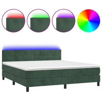 Letto a Molle con Materasso e LED Verde Scuro 160x200cm Velluto 3134414