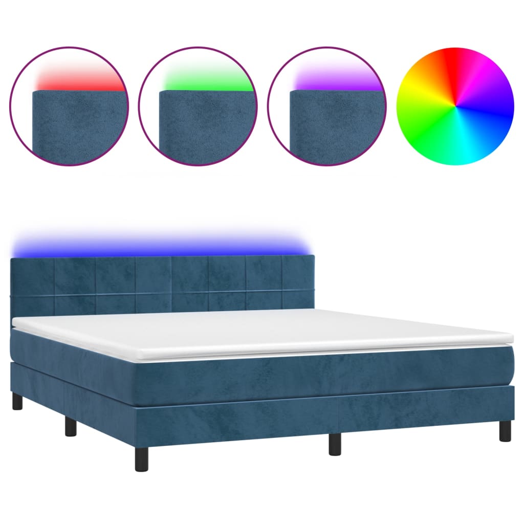 Letto a Molle con Materasso e LED Blu Scuro 180x200 cm 3134421