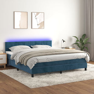 Letto a Molle con Materasso e LED Blu Scuro 180x200 cm 3134421