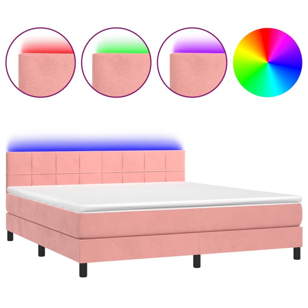 Letto a Molle con Materasso e LED Rosa 180x200 cm in Velluto 3134422