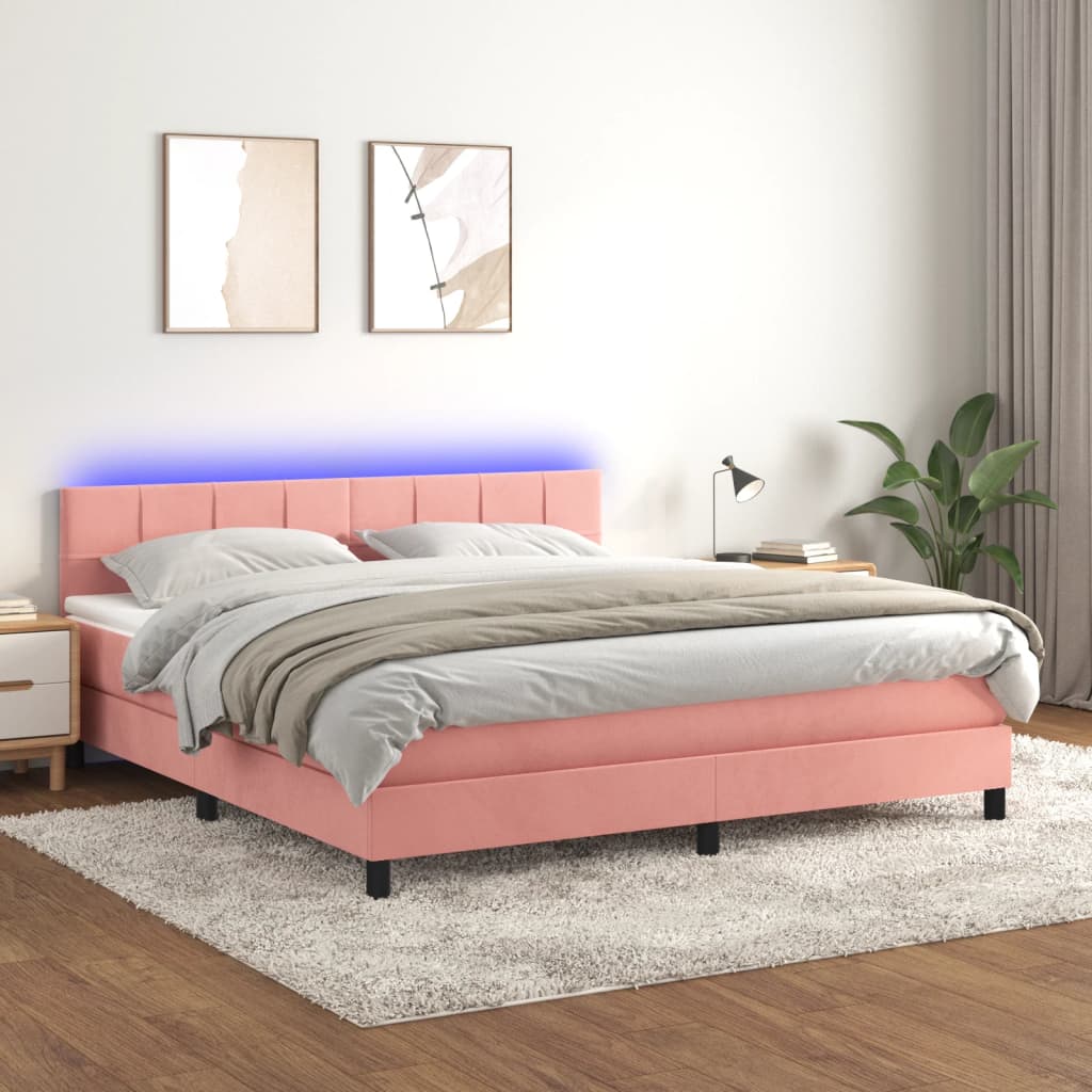 Letto a Molle con Materasso e LED Rosa 180x200 cm in Velluto 3134422