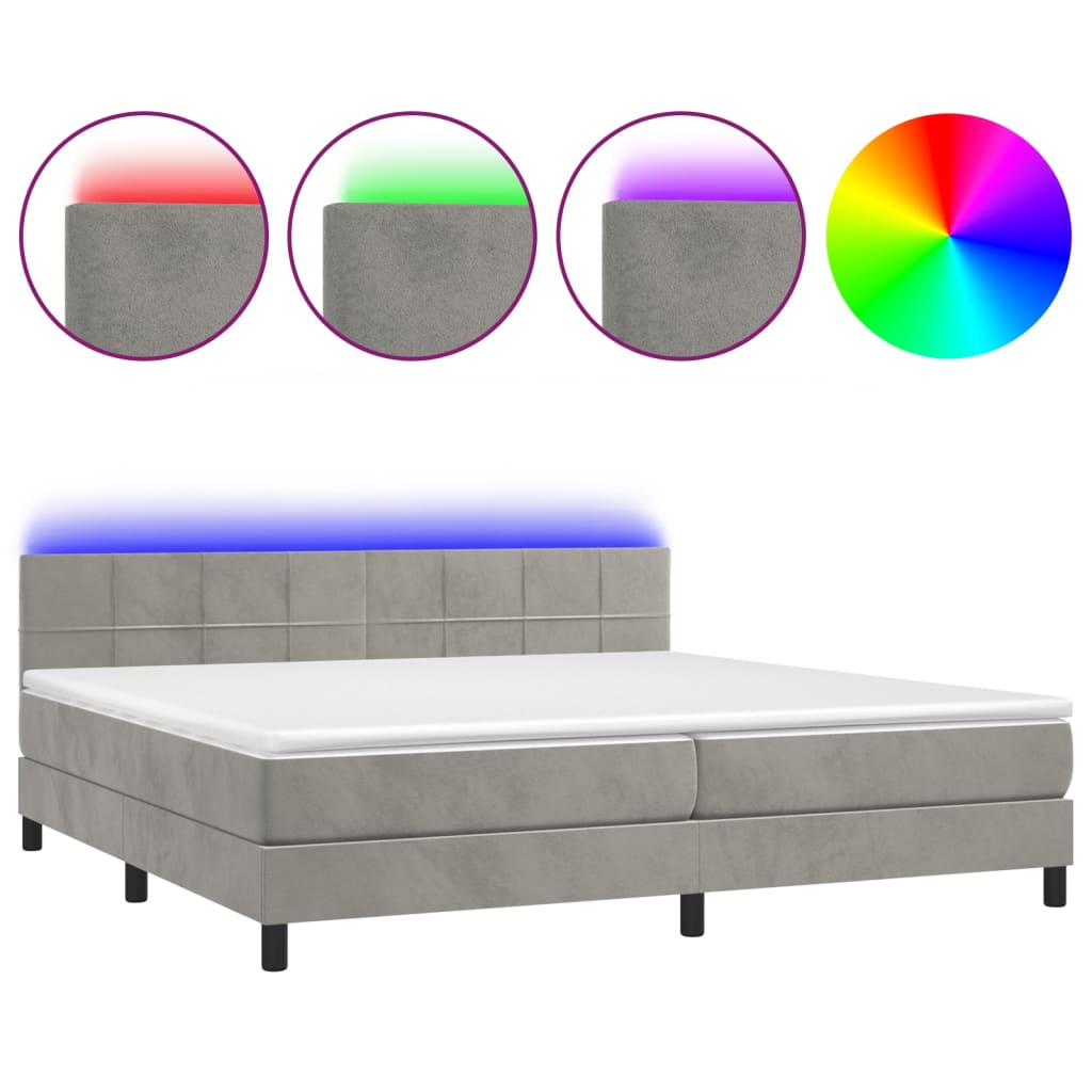 Letto a Molle Materasso e LED Grigio Chiaro 200x200 cm Velluto 3134423