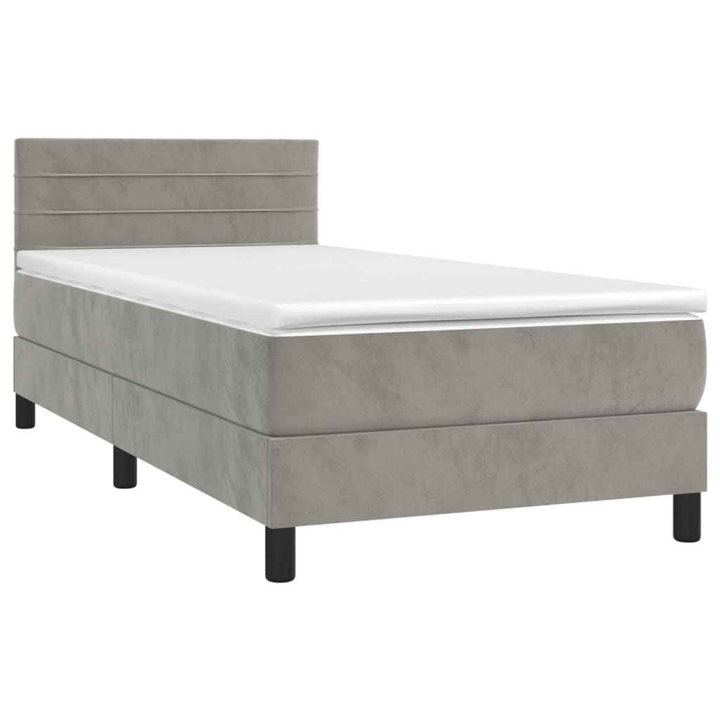 Letto a Molle Materasso e LED Grigio Chiaro 80x200 cm Velluto 3134429