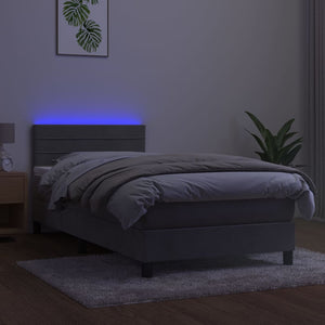 Letto a Molle Materasso e LED Grigio Chiaro 80x200 cm Velluto 3134429