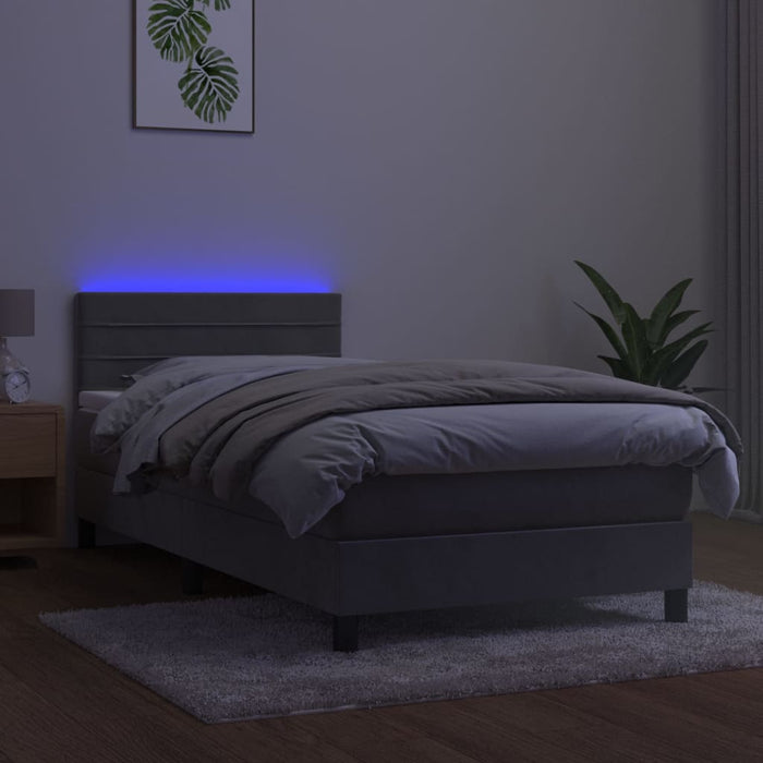 Letto a Molle Materasso e LED Grigio Chiaro 80x200 cm Velluto 3134429