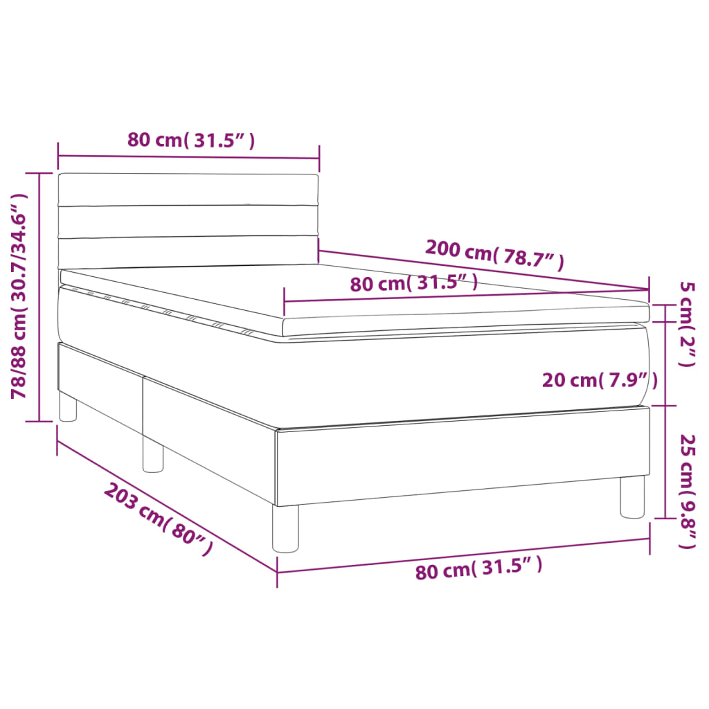 Letto a Molle con Materasso e LED Grigio Scuro 80x200cm Velluto cod mxl 55119