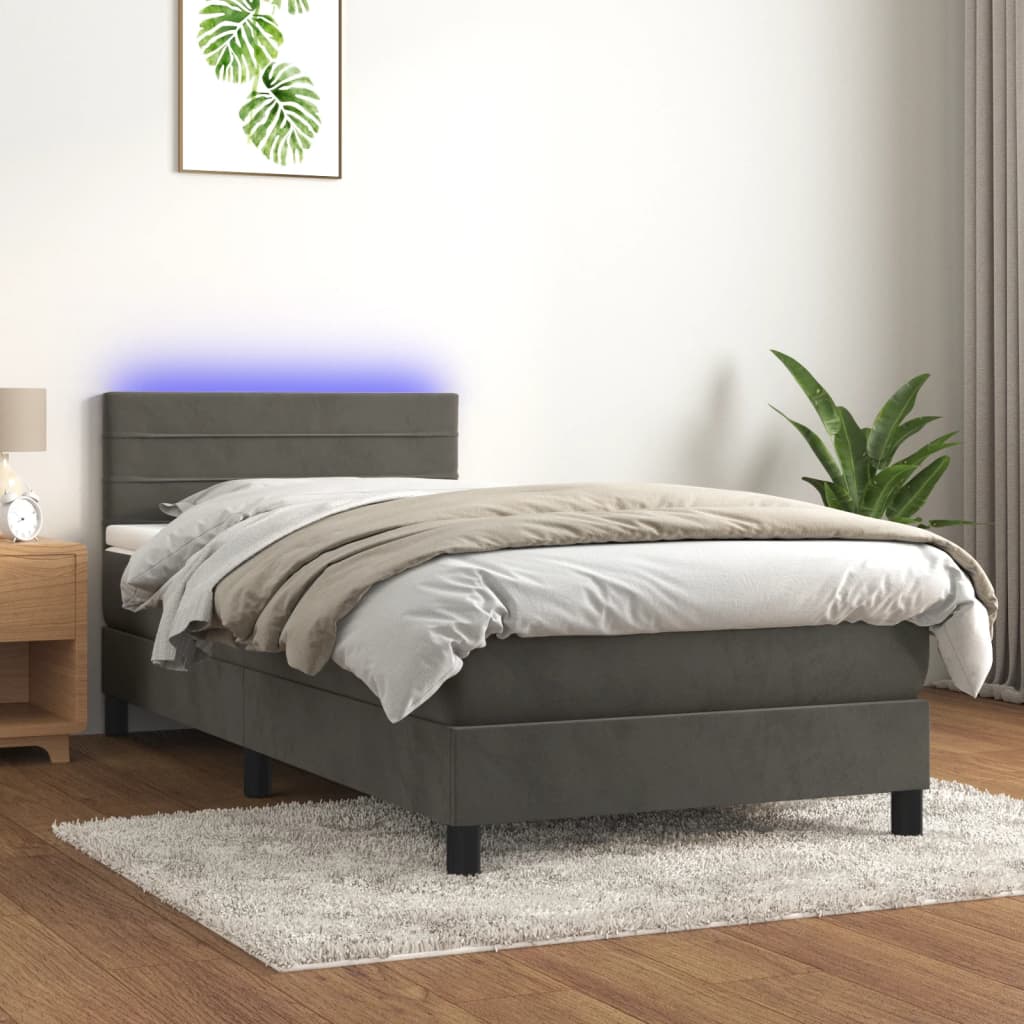 Letto a Molle con Materasso e LED Grigio Scuro 80x200cm Velluto 3134430