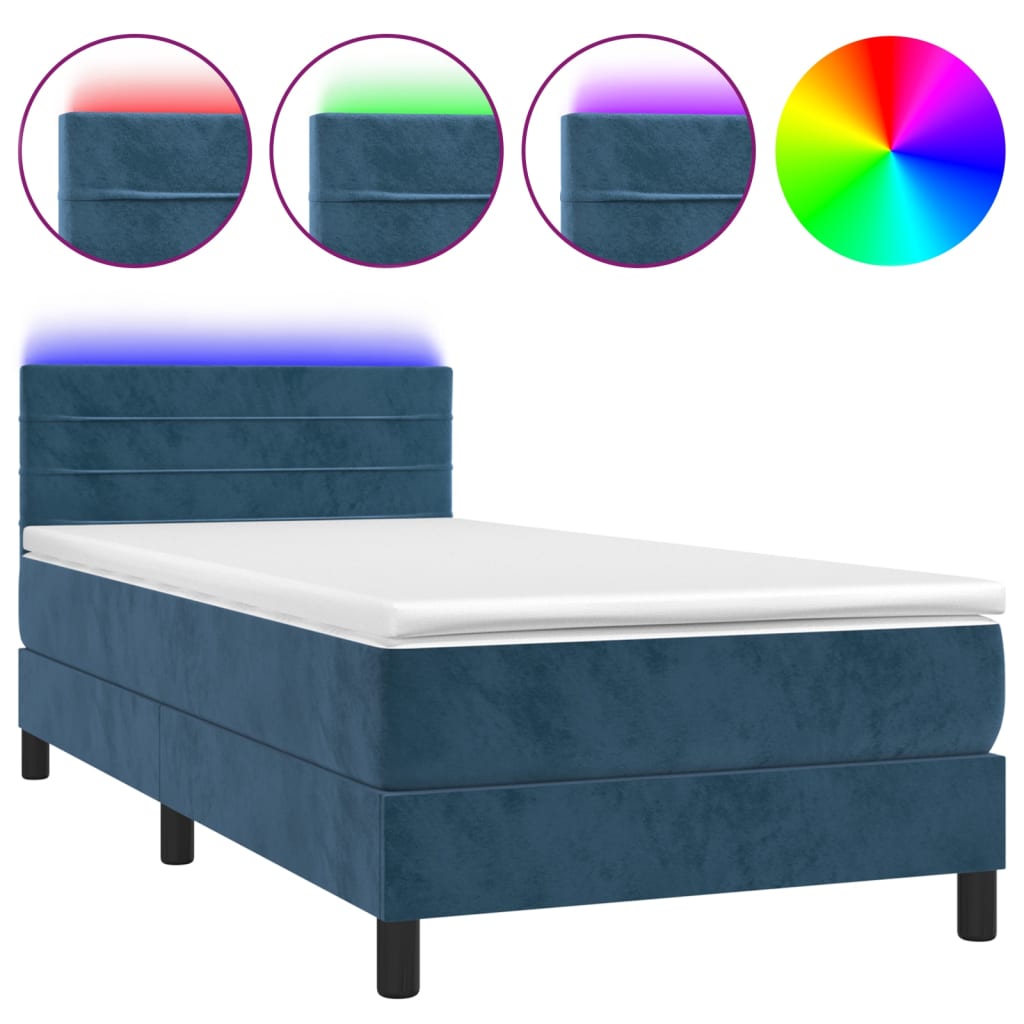 Letto a Molle con Materasso e LED Blu Scuro 80x200cm in Velluto 3134433