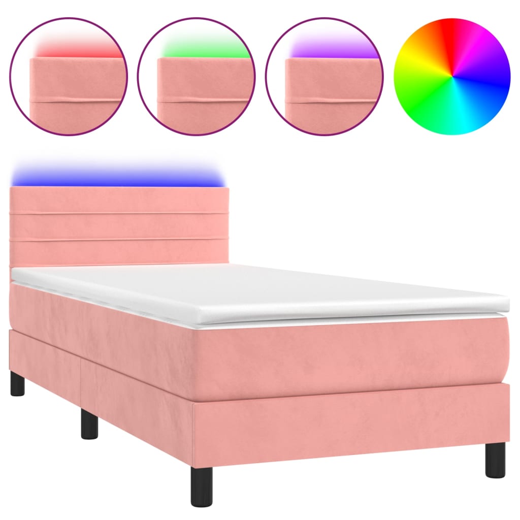 Letto a Molle con Materasso e LED Rosa 80x200 cm in Velluto cod mxl 76630