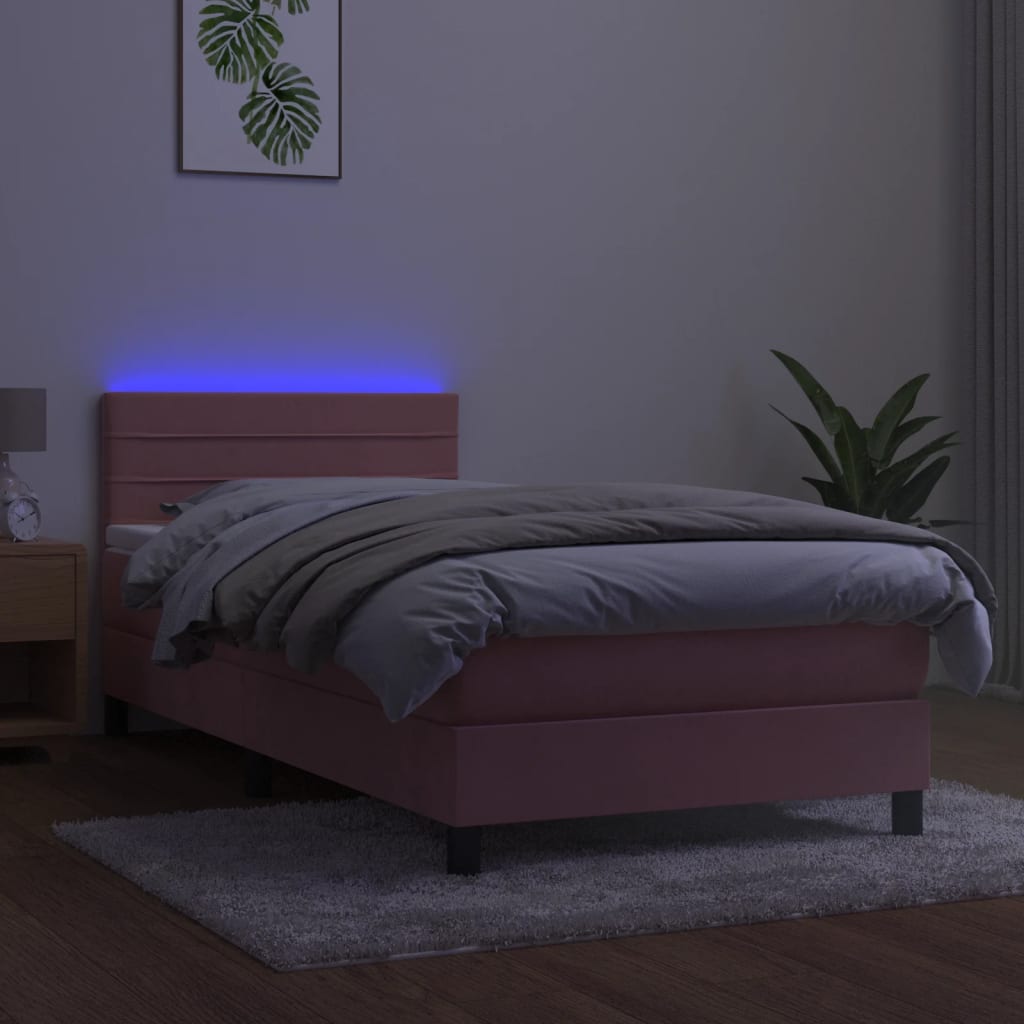 Letto a Molle con Materasso e LED Rosa 80x200 cm in Velluto cod mxl 76630