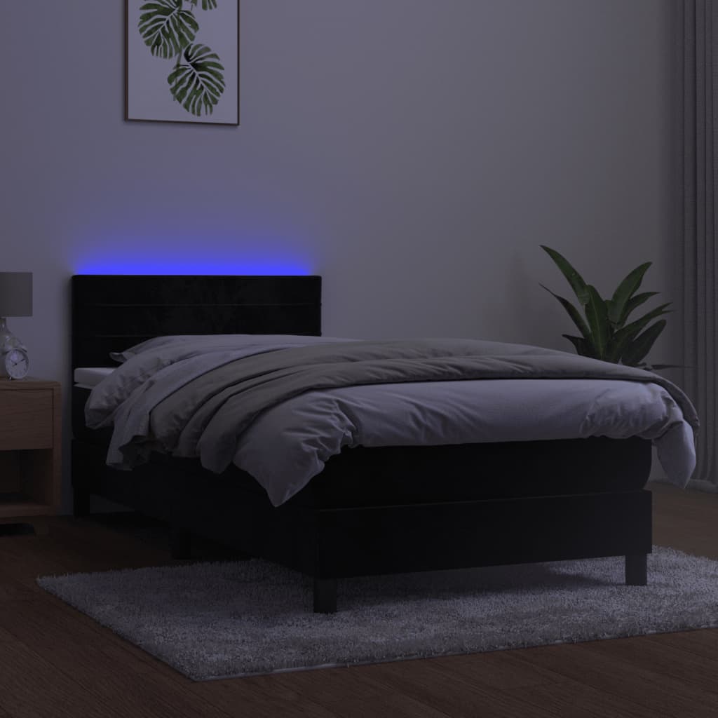 Letto a Molle con Materasso e LED Nero 90x200 cm in Velluto 3134443