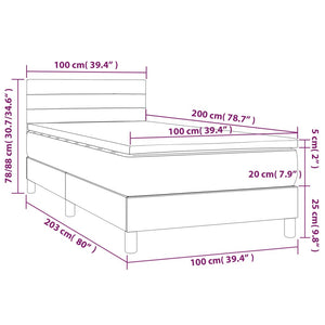 Letto a Molle Materasso e LED Grigio Chiaro 100x200 cm Velluto 3134447