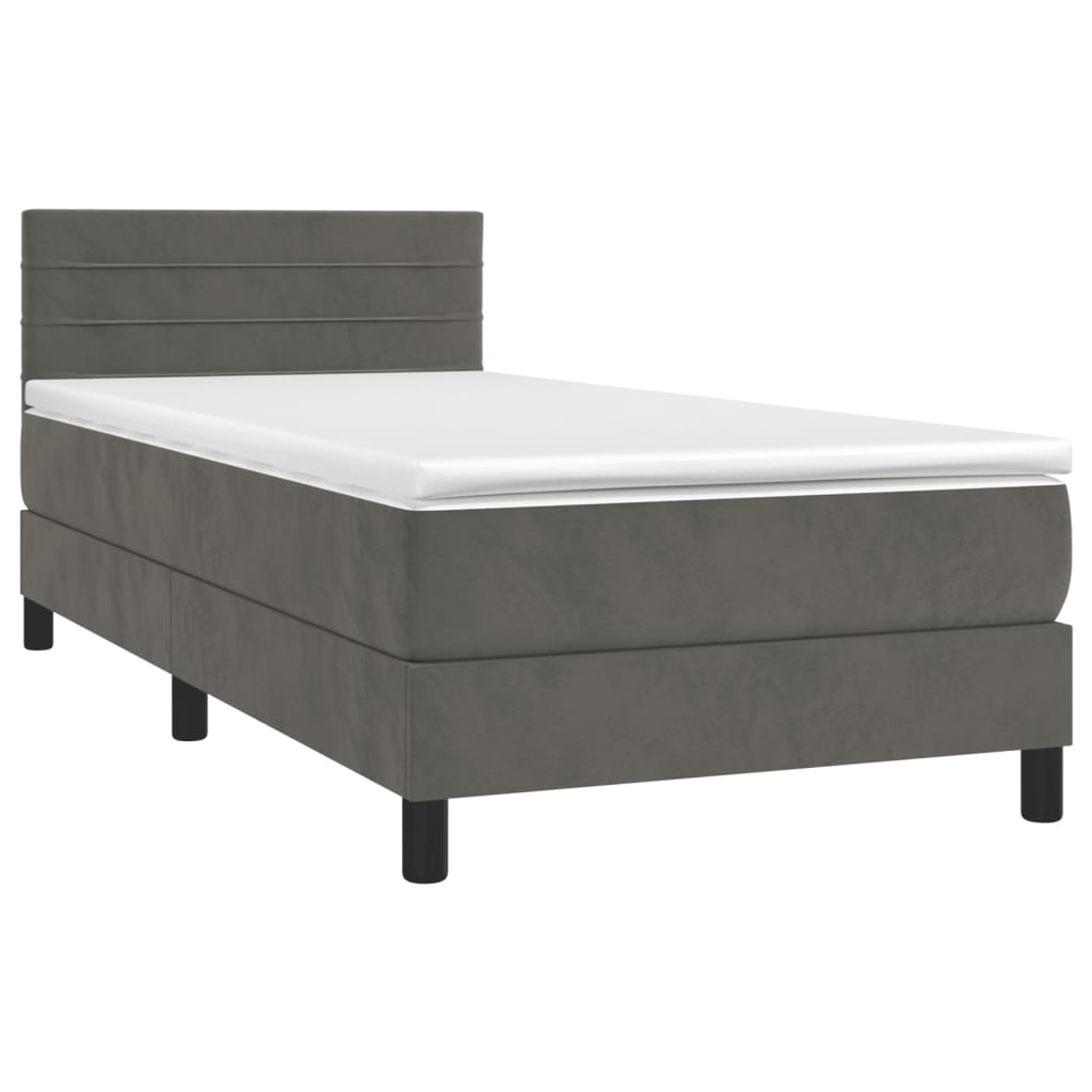 Letto a Molle con Materasso e LED Grigio Scuro 100x200 cm 3134448