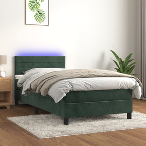 Letto a Molle con Materasso e LED Verde Scuro 100x200cm Velluto 3134450