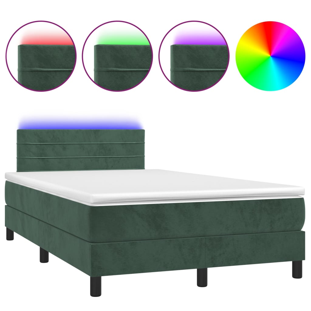 Letto a Molle con Materasso e LED Verde Scuro 120x200cm Velluto 3134456