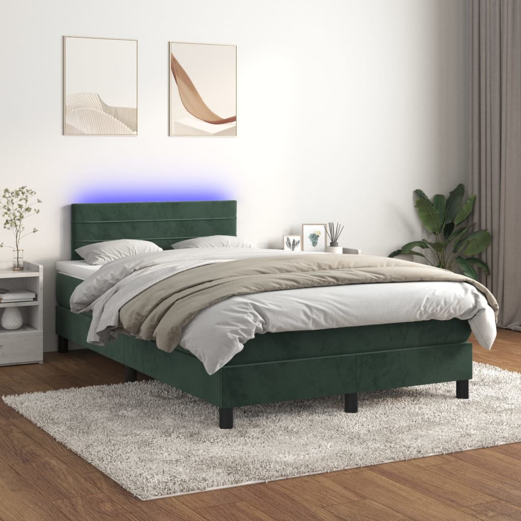 Letto a Molle con Materasso e LED Verde Scuro 120x200cm Vellutocod mxl 98919