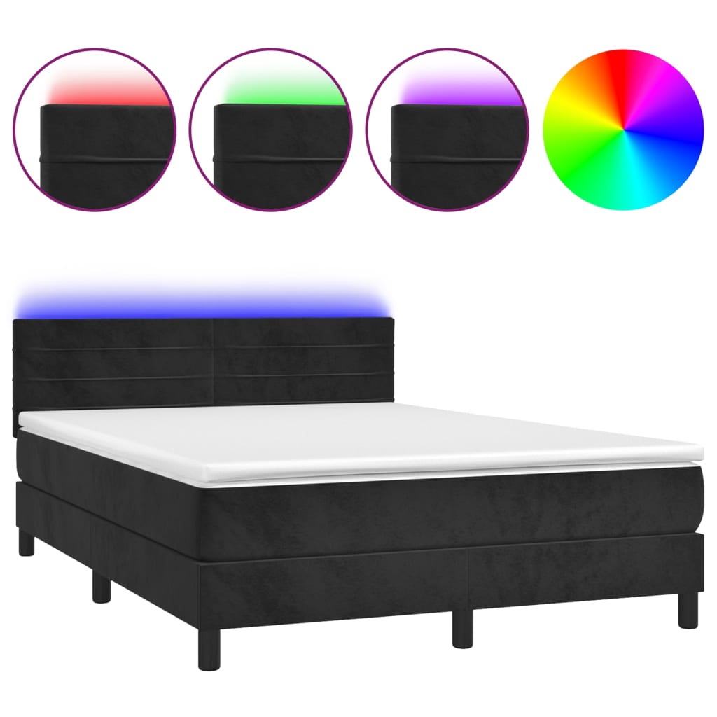 Letto a Molle con Materasso e LED Nero 140x190 cm in Vellutocod mxl 98926